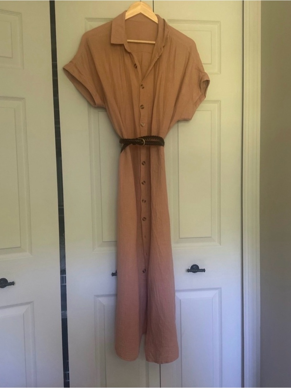 Button-Front Rust Tan Shirt Dress |M